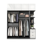 Grey Glass Wardrobe Armoire With Open Shelves And Drawers