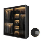 Grey Glass Wardrobe Armoire With Open Shelves And Drawers