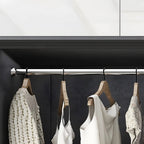 Grey Glass Wardrobe Armoire With Open Shelves And Drawers