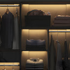 Grey Glass Wardrobe Armoire With Open Shelves And Drawers