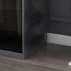 Grey Glass Wardrobe Armoire With Open Shelves And Drawers