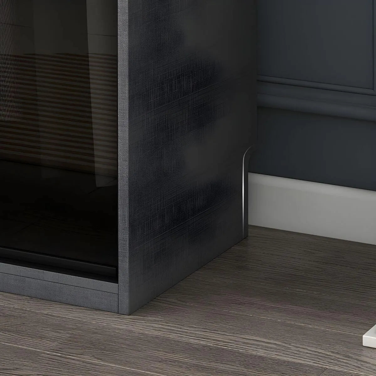 Grey Glass Wardrobe Armoire With Open Shelves And Drawers