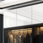 Grey Glass Wardrobe Armoire With Open Shelves And Drawers