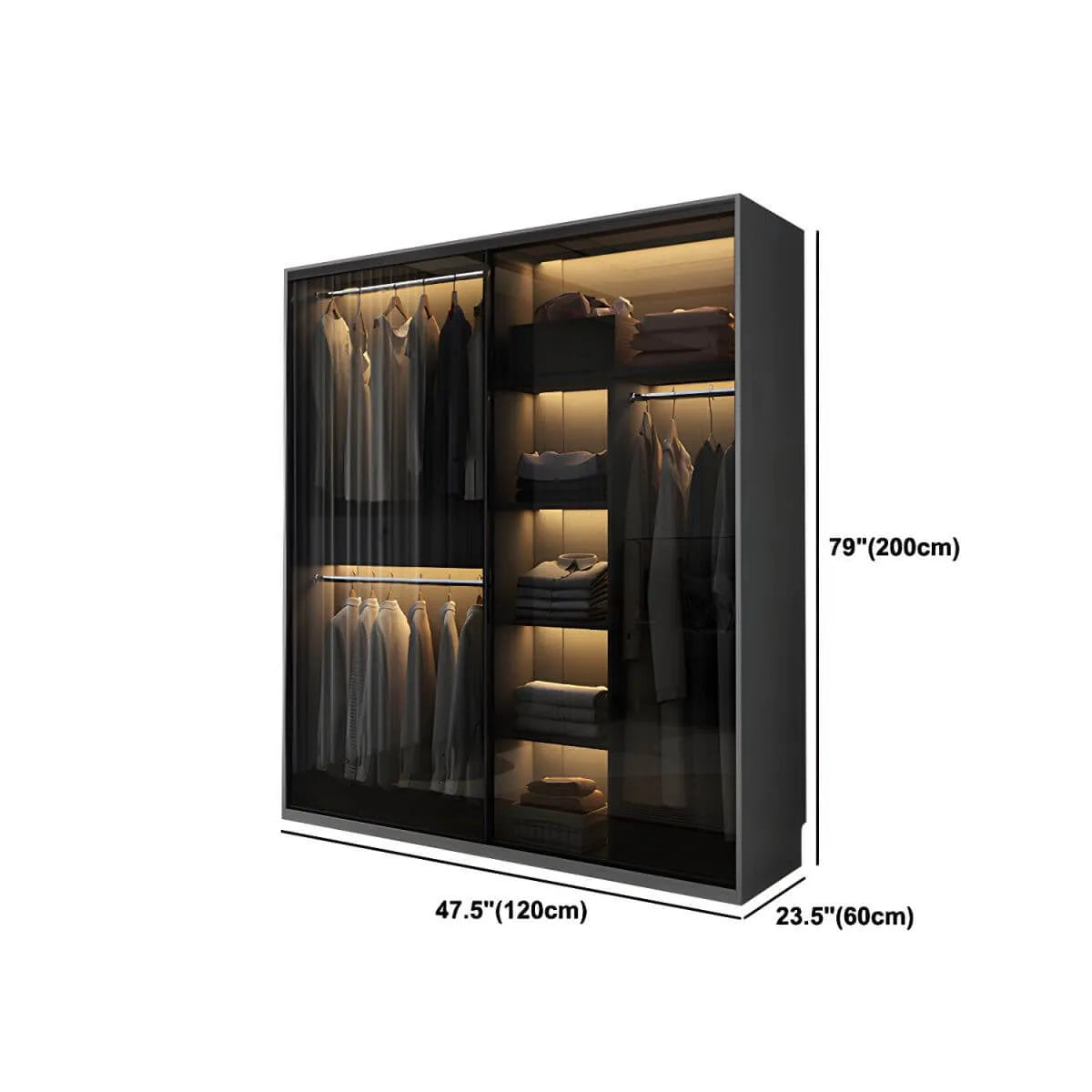 Grey Glass Wardrobe Armoire With Open Shelves And Drawers Dimensions