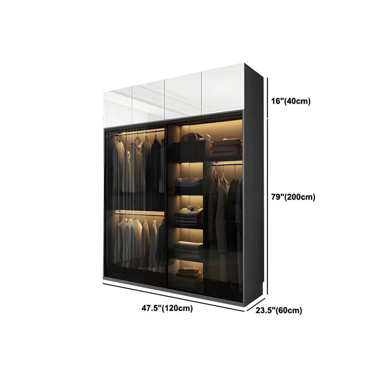 Grey Glass Wardrobe Armoire With Open Shelves And Drawers Dimensions