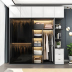 Grey Glass Wardrobe Armoire With Open Shelves And Drawers Main Product Image