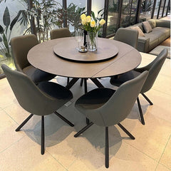 Grey Rock Slab Dining Table Set With 4 Chairs, Size S