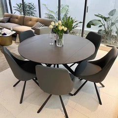 Grey Rock Slab Dining Table Set With 4 Chairs, Size S