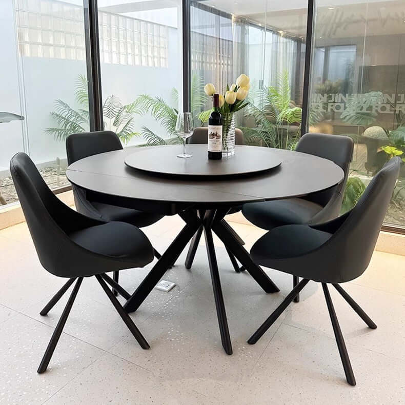 Grey Rock Slab Dining Table Set With 4 Chairs, Size S