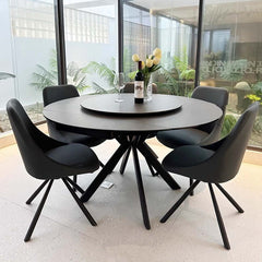 Grey Rock Slab Dining Table Set With 4 Chairs, Size S