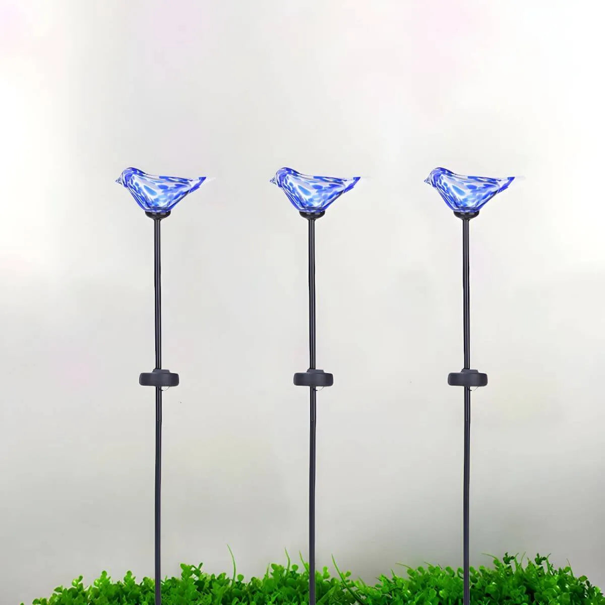 Hand-Blown Glass Bird Solar Path Lights – Outdoor LED Landscape Lighting