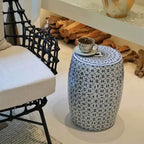 Hand-Painted Blue and White Ceramic Drum Side Table for Elegant Living Spaces