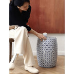 Hand-Painted Blue and White Ceramic Drum Side Table for Elegant Living Spaces