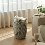 Hand-Painted Blue and White Ceramic Drum Side Table for Elegant Living Spaces