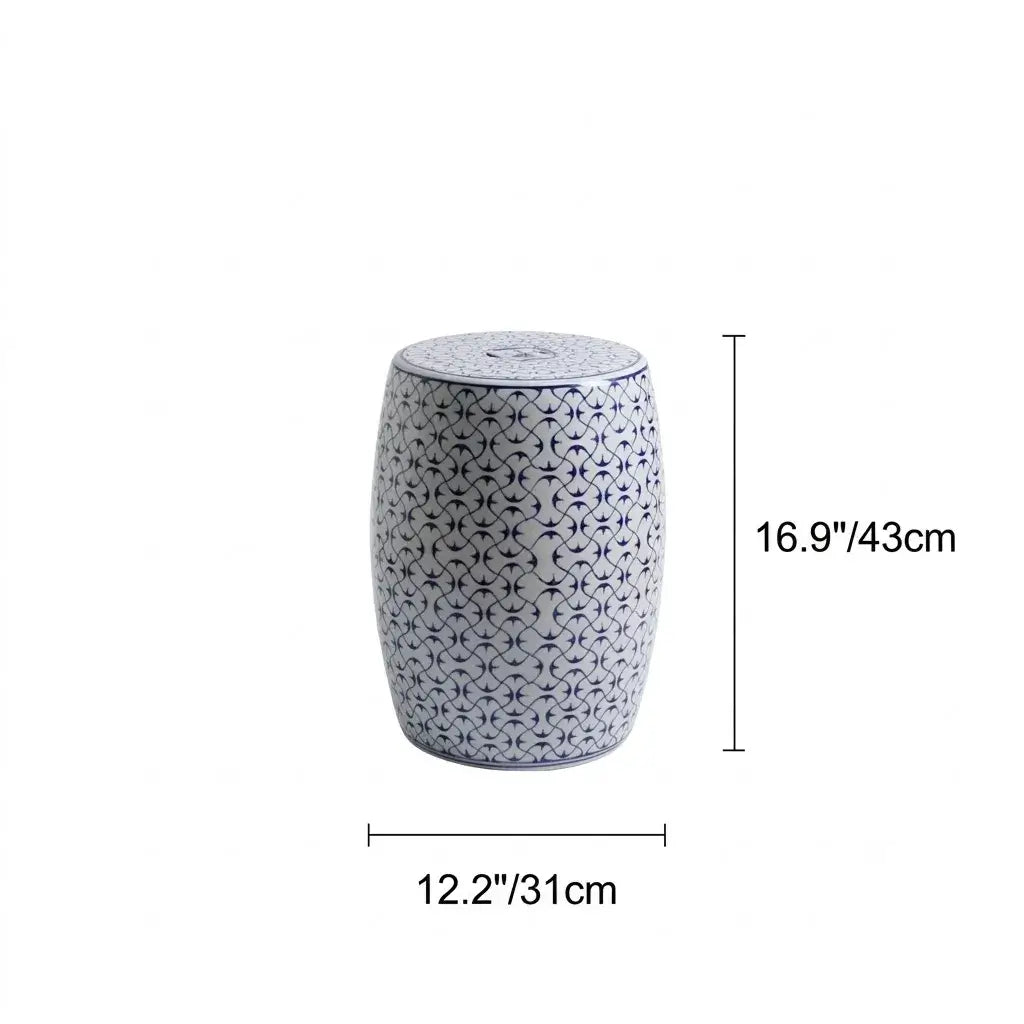 Hand-Painted Blue and White Ceramic Drum Side Table for Elegant Living Spaces Dimensions