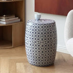 Hand-Painted Blue and White Ceramic Drum Side Table for Elegant Living Spaces Main Product Image