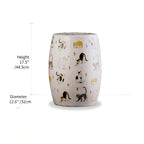 Hand-Painted Ceramic Side Table Stool With French Vintage Cat Motifs