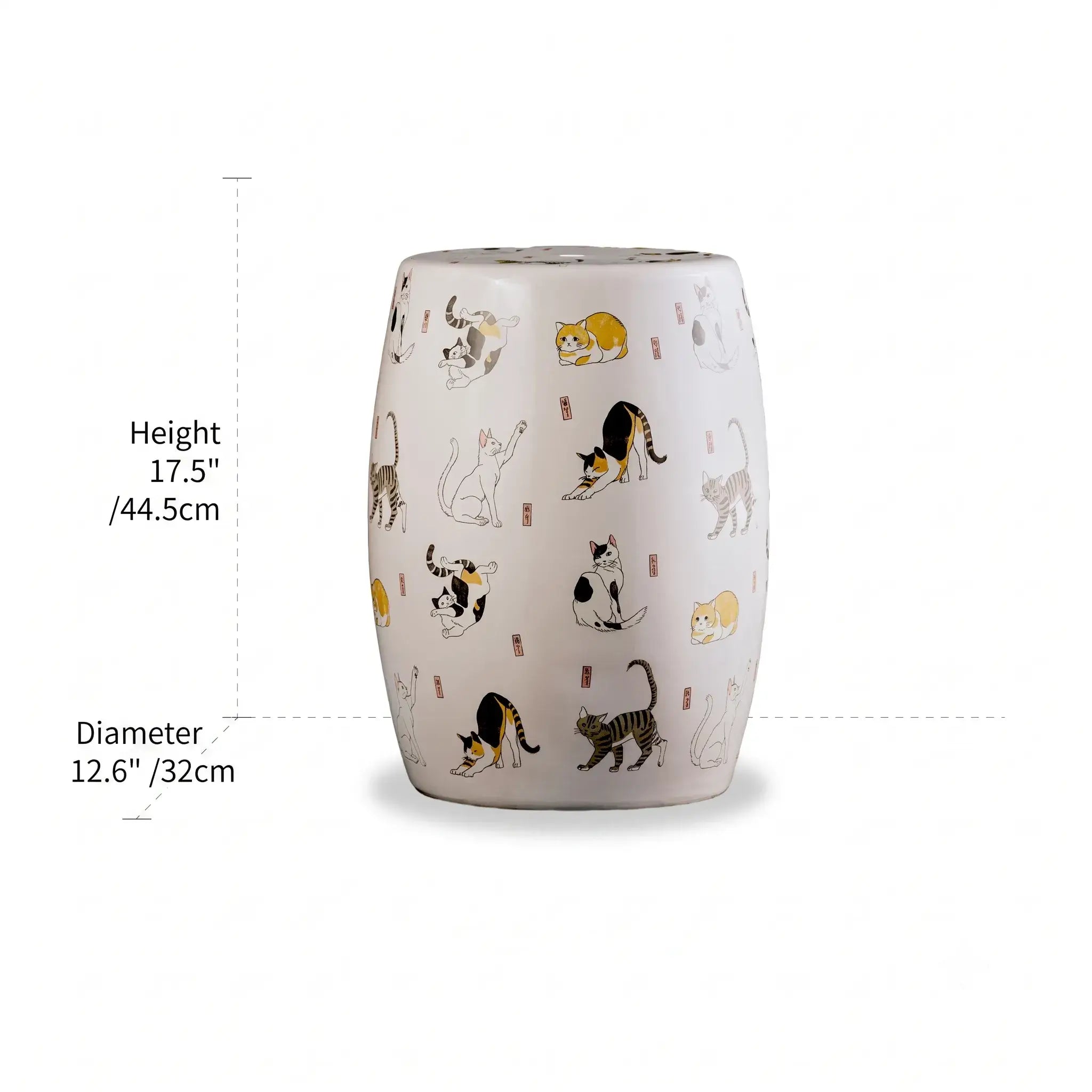 Hand-Painted Ceramic Side Table Stool With French Vintage Cat Motifs