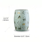 Hand-Painted Ceramic Side Table Stool With French Vintage Cat Motifs
