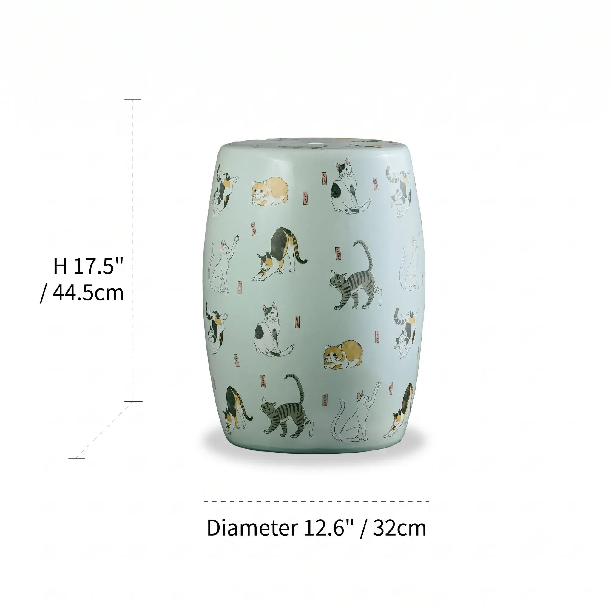 Hand-Painted Ceramic Side Table Stool With French Vintage Cat Motifs