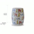 Hand-Painted Ceramic Side Table Stool With French Vintage Cat Motifs