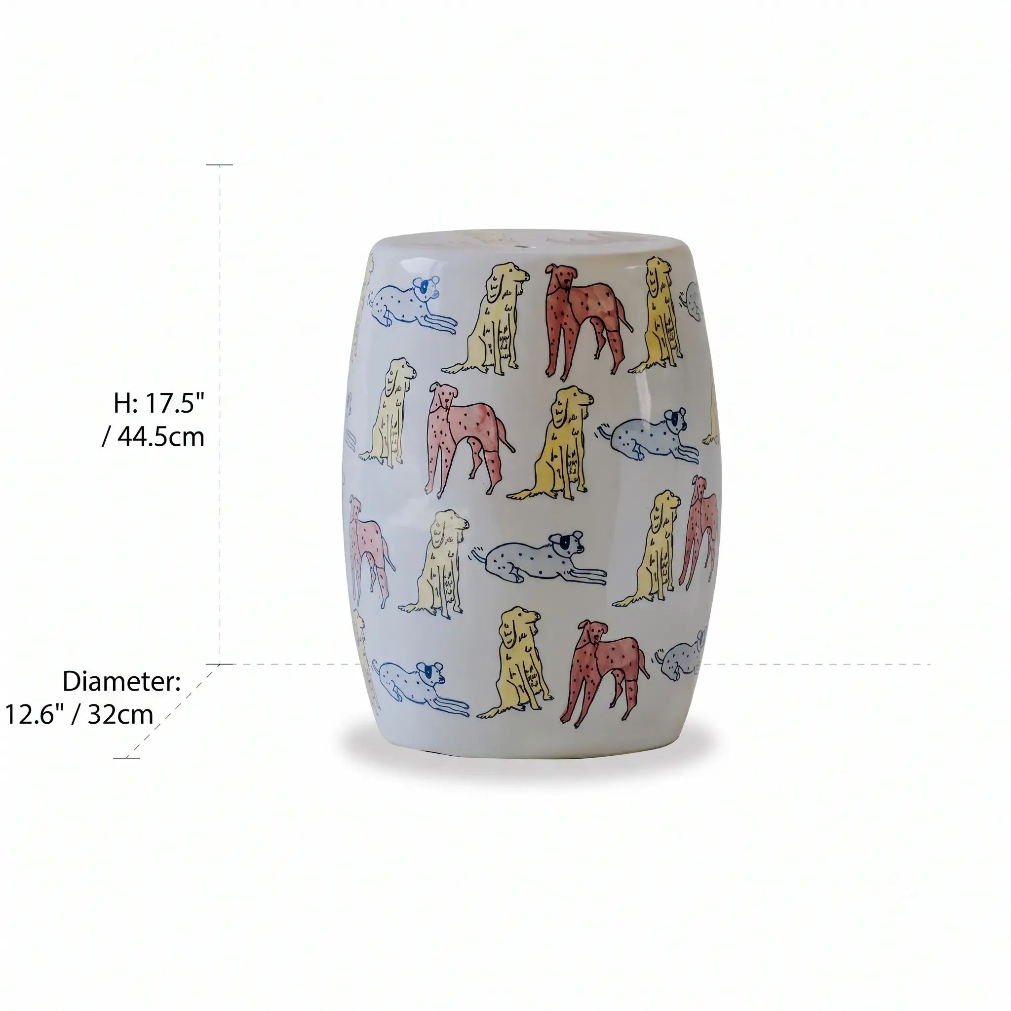 Hand-Painted Ceramic Side Table Stool With French Vintage Cat Motifs
