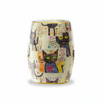 Hand-Painted Ceramic Side Table Stool With French Vintage Cat Motifs