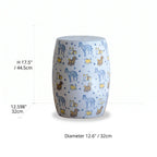Hand-Painted Ceramic Side Table Stool With French Vintage Cat Motifs