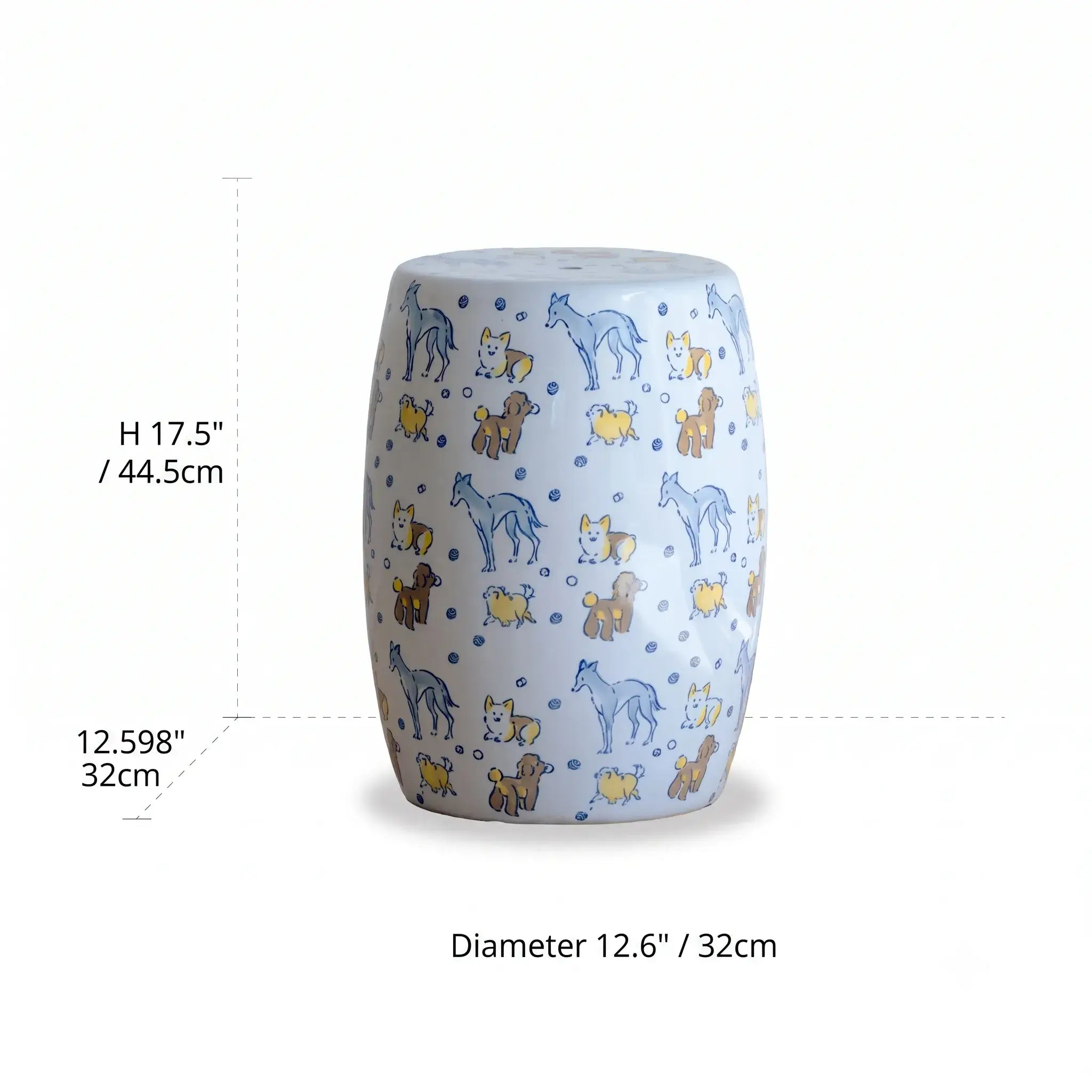 Hand-Painted Ceramic Side Table Stool With French Vintage Cat Motifs