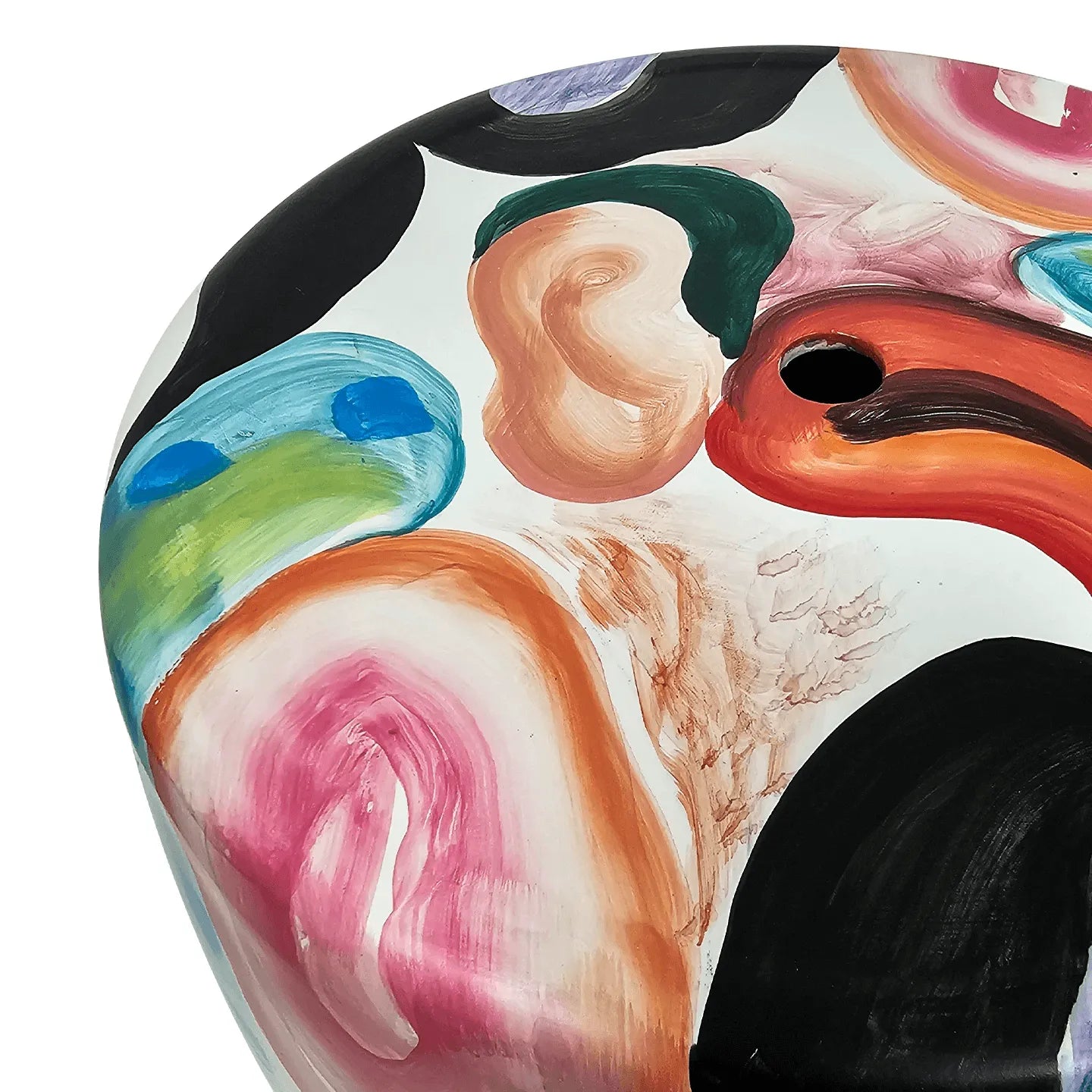 Hand-Painted Glossy Ceramic Drum Side Table With Gallery Style Appeal