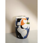 Hand-Painted Glossy Ceramic Drum Side Table With Gallery Style Appeal