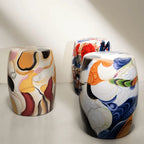 Hand-Painted Glossy Ceramic Drum Side Table With Gallery Style Appeal
