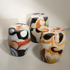 Hand-Painted Glossy Ceramic Drum Side Table With Gallery Style Appeal