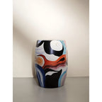 Hand-Painted Glossy Ceramic Drum Side Table With Gallery Style Appeal