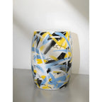 Hand-Painted Glossy Ceramic Drum Side Table With Gallery Style Appeal