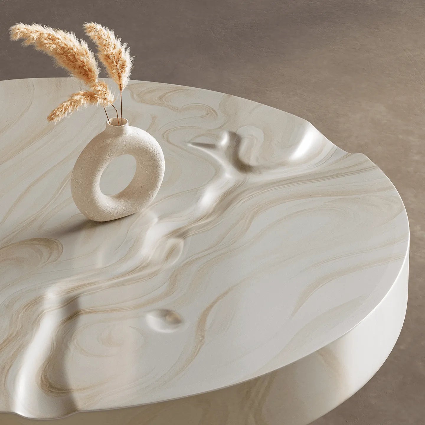 Hand-Painted Sculptural Coffee Table with Stone-Look Texture