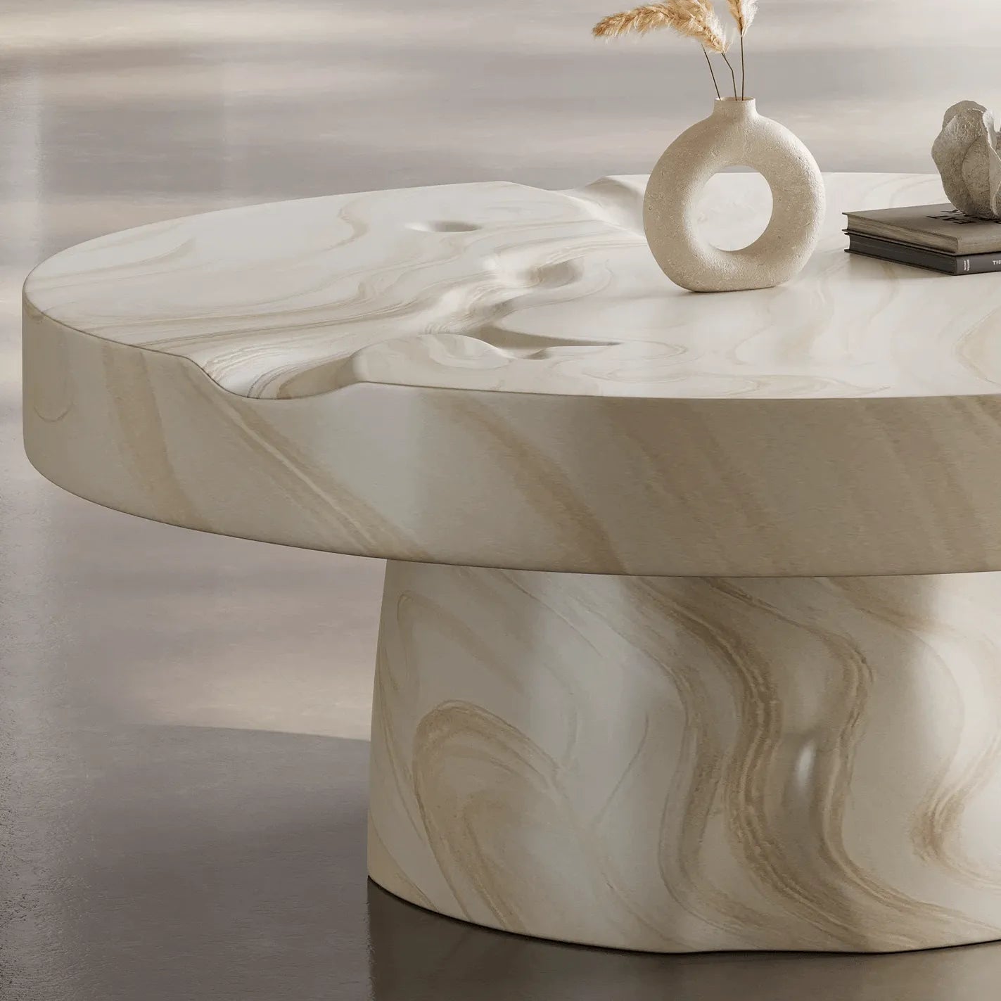 Hand-Painted Sculptural Coffee Table with Stone-Look Texture