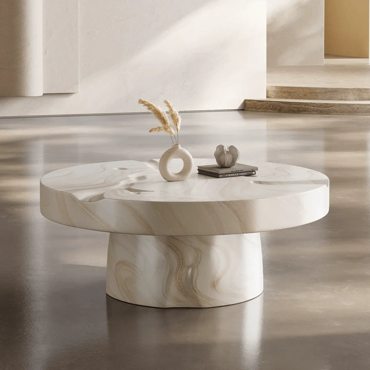 Hand-Painted Sculptural Coffee Table with Stone-Look Texture Main Product Image Image principale du produit