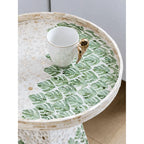 Handcrafted Leaf Mosaic Mother of Pearl Side Table, Sculptural Round Accent