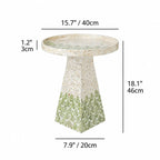 Handcrafted Leaf Mosaic Mother of Pearl Side Table, Sculptural Round Accent Dimensions
