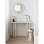 Handcrafted Mother of Pearl Coffee Table Console with Sculptural Twin Columns