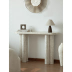 Handcrafted Mother of Pearl Coffee Table Console with Sculptural Twin Columns