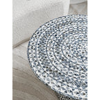 Handcrafted Mother of Pearl Coffee Table, Sculptural Pedestal Drum Accent