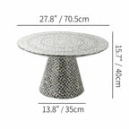 Handcrafted Mother of Pearl Coffee Table, Sculptural Pedestal Drum Accent Dimensions
