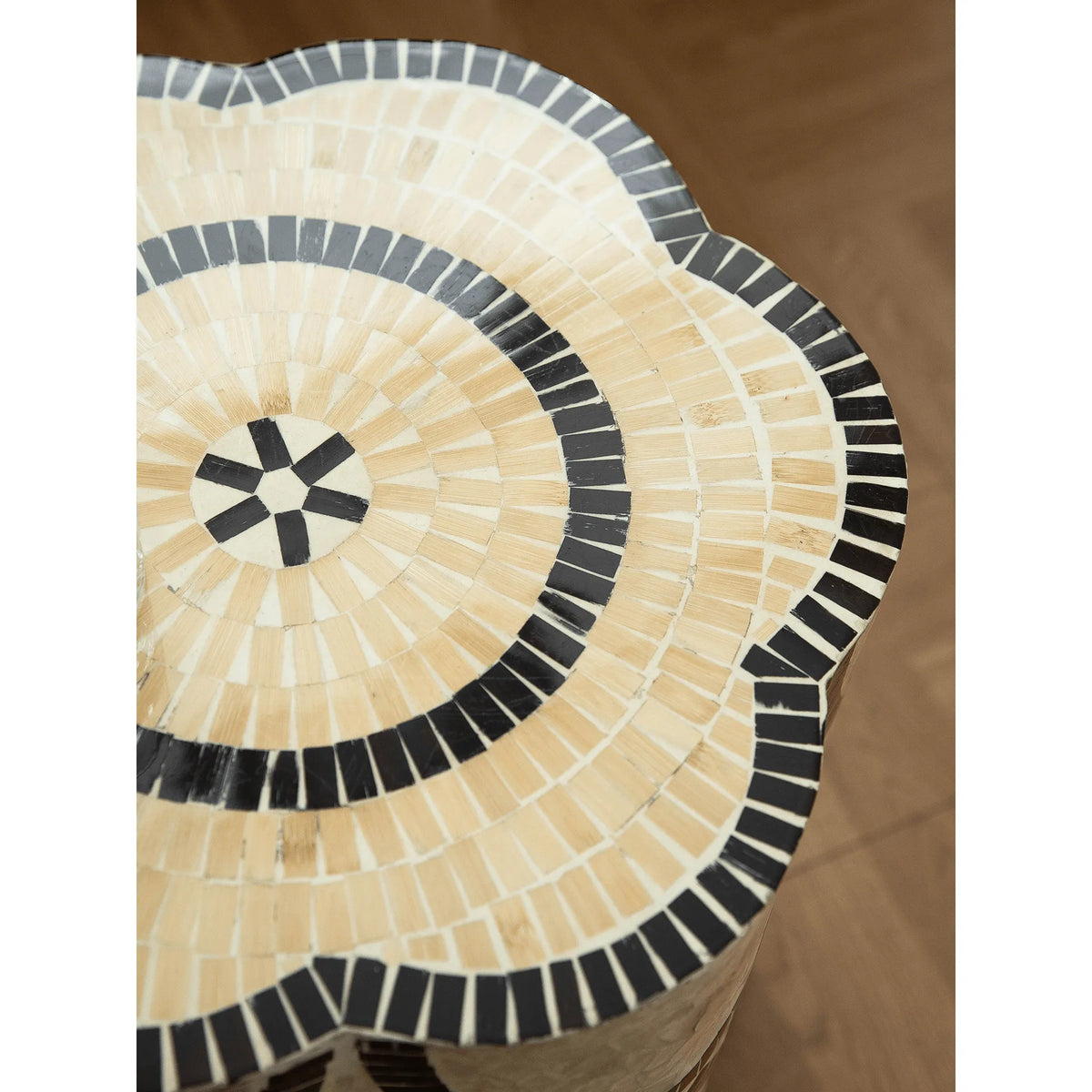 Handcrafted Mother of Pearl Side Table, Petal Top Art Accent