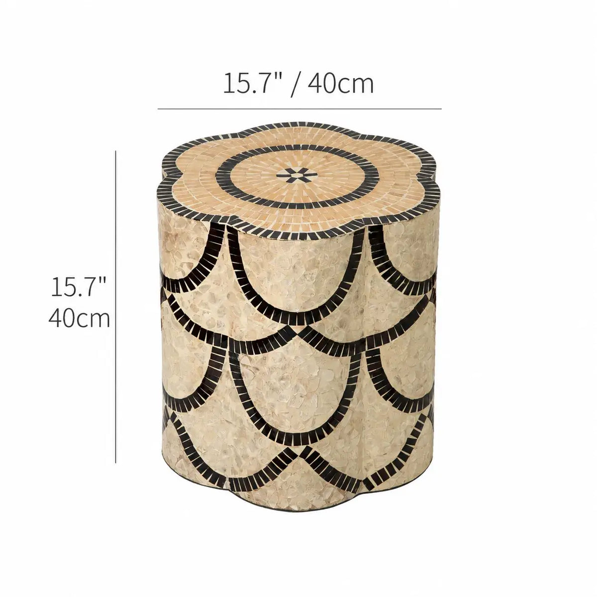 Handcrafted Mother of Pearl Side Table, Petal Top Art Accent Dimensions