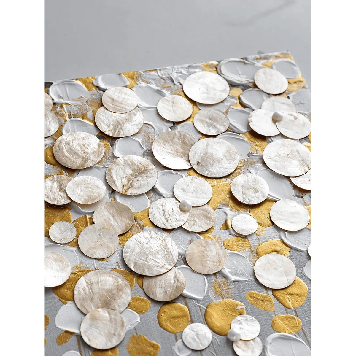 Handcrafted Mother of Pearl Wall Art, Gold Shell Collage Landscape Panel