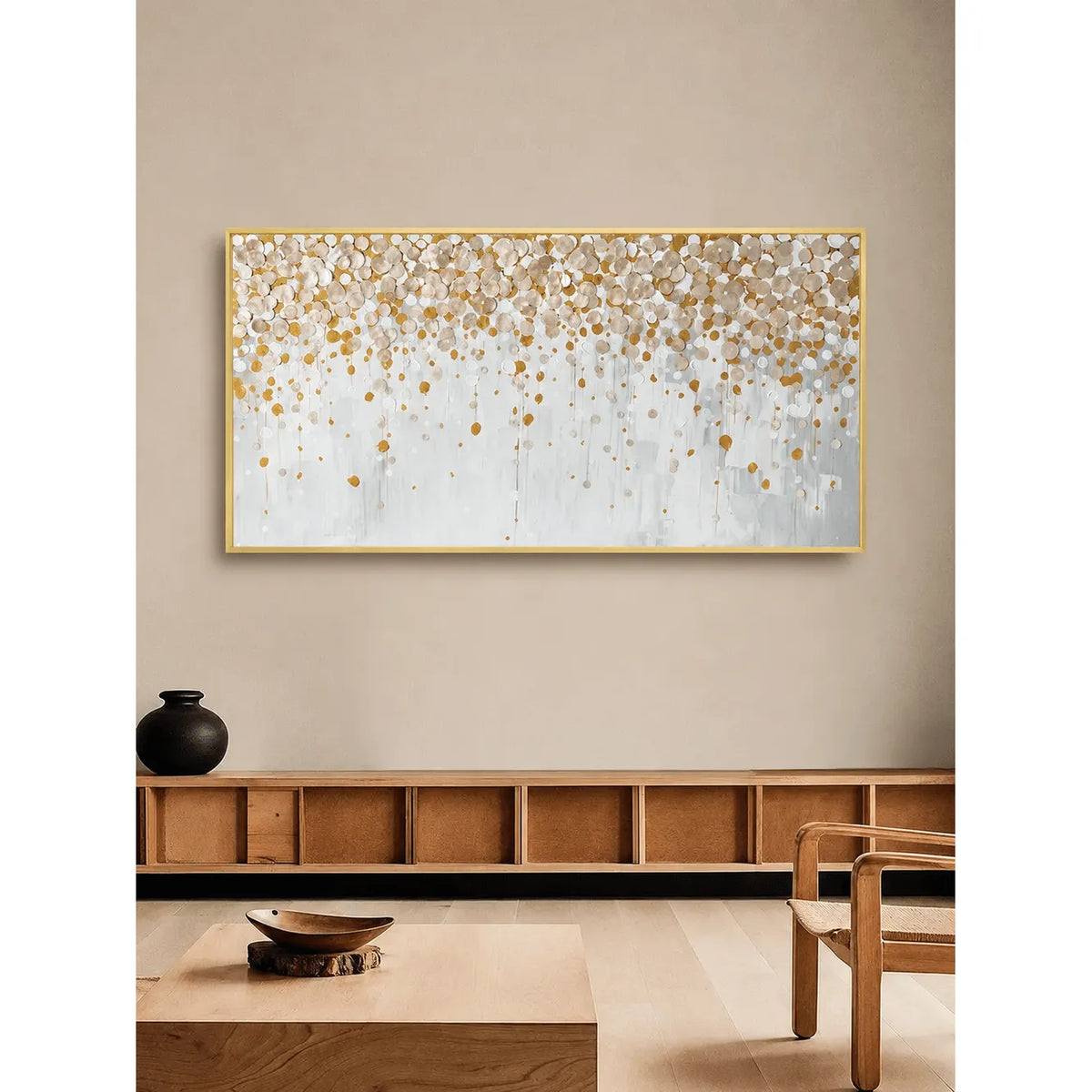 Handcrafted Mother of Pearl Wall Art, Gold Shell Collage Landscape Panel Main Product Image