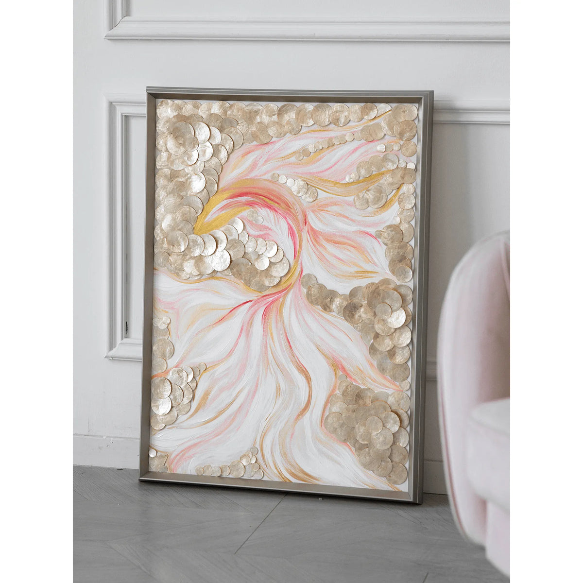 Handcrafted Mother of Pearl Wall Art, Layered Koi Relief for Bright Entry and Living Spaces