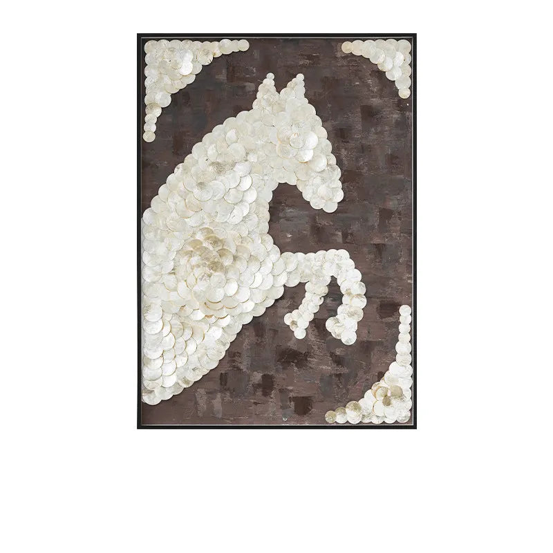 Handcrafted Mother of Pearl Wall Art, Sculpted Horse Relief for Entryway